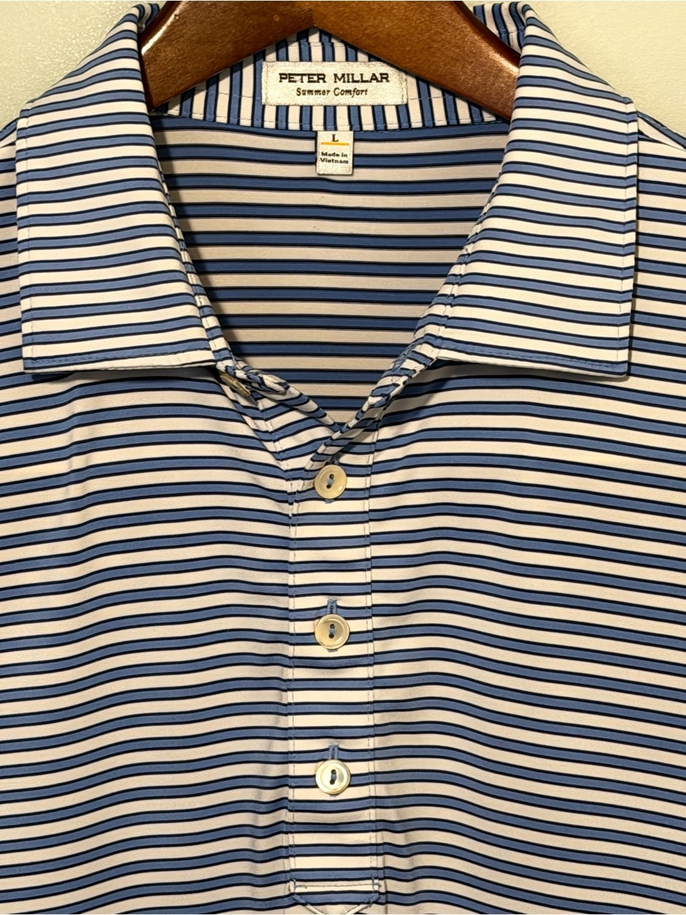Peter Millar Blue and White Striped Polo